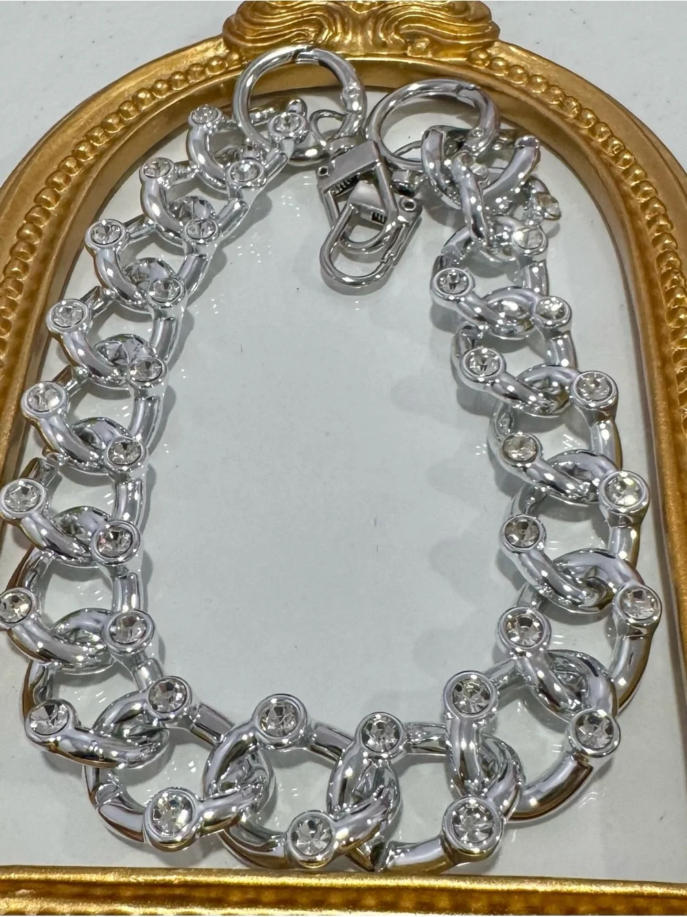 New Silver Crystal Diamond Drip Bag Chain 18 inches